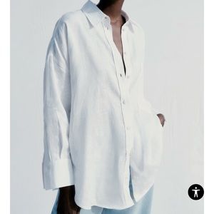 Zara Linen Shirt with Pockets, White, Small 0/3681/352/250/02, NWT